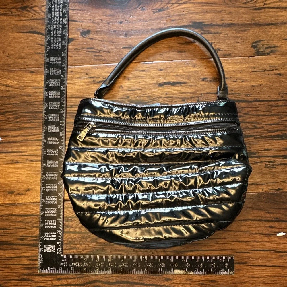 Think Royln Black Quilted Crescent Shoulder Bag - Top Handle, Magnetic